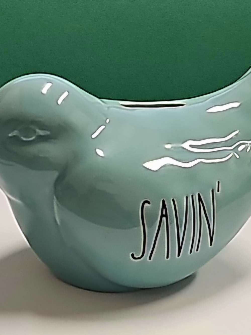 Rae Dunn Seafoam Green Bird Coin Bank